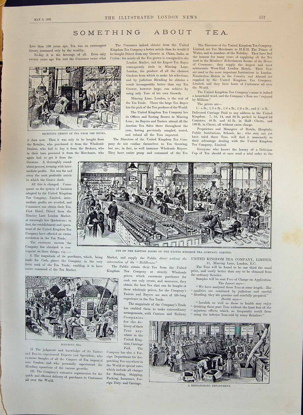 Old 1893 Tasting Rooms United Kingdon Tea Company Despatching Departm Victorian