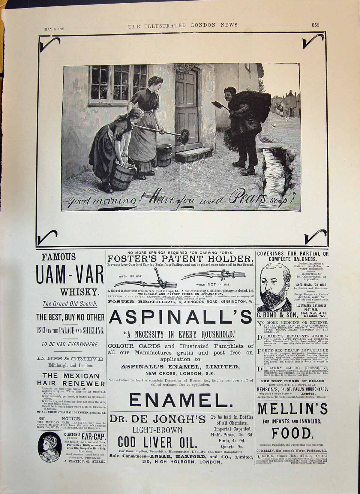 Old 1893 Pears Soap Aspinall Enamel Jongh Cod Liver Oil Mellins Food Victorian
