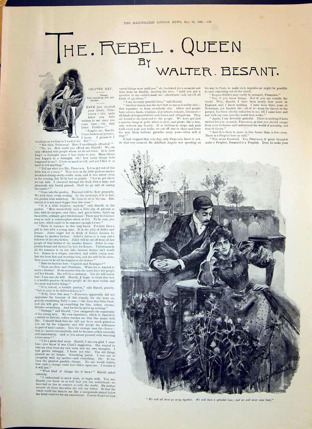 Old 1893 Story Illustration Rebel Queen Walter Besant Romance Garden Victorian