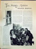 Old 1893 Story Illustration Rebel Queen Walter Besant Smoking Room Me Victorian