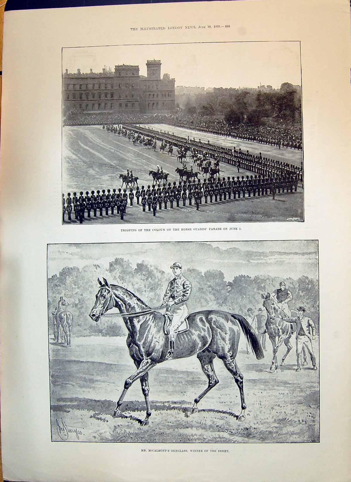 Old 1893 Horse Guards Parade Mccalmont Isinglass Horse Derby Bishop P Victorian