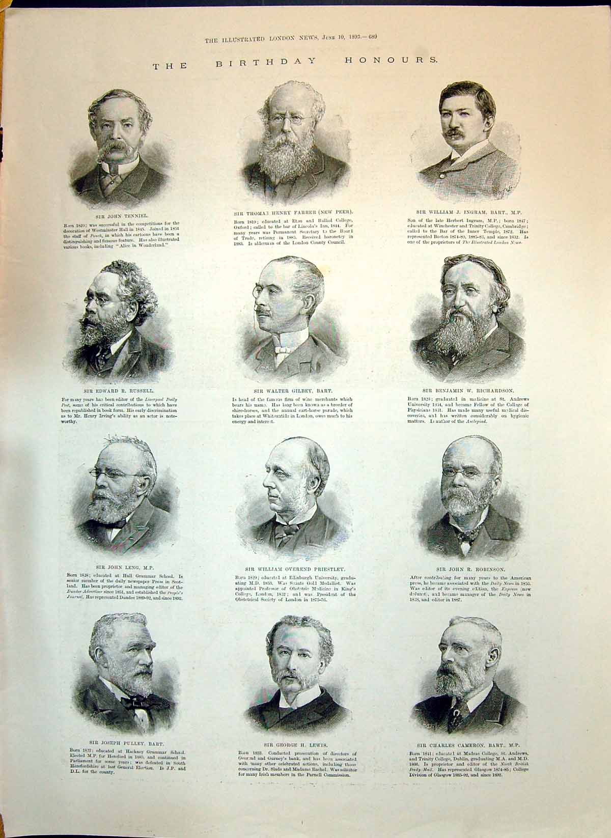 Old 1893 Tenniel Farrer Ingram Gilbey Russell Leng Robinson Lewis Kus Victorian