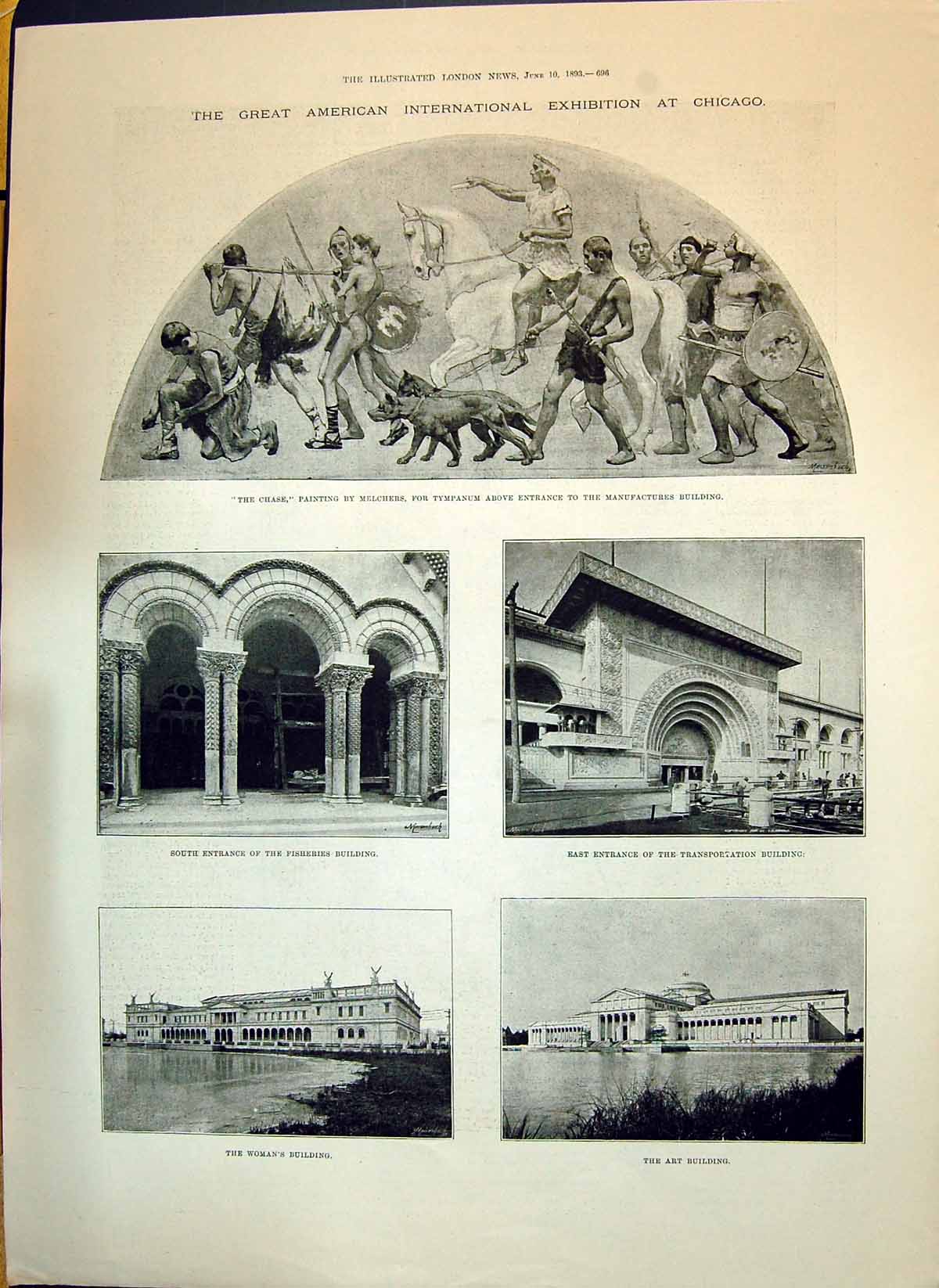 Old 1893 American Exhibition Chicago Chase Melchers Tympanum Beautifu Victorian