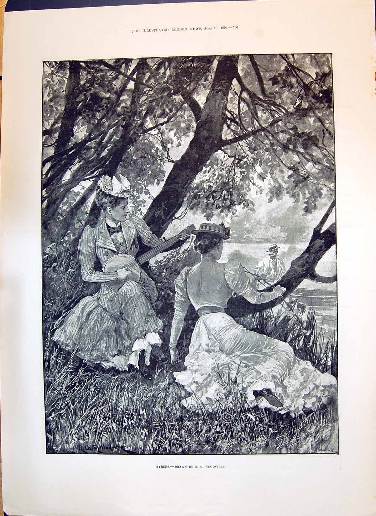 Old 1893 Syrens River Boat Man Music Romance Garrick Hamlet Theatre K Victorian
