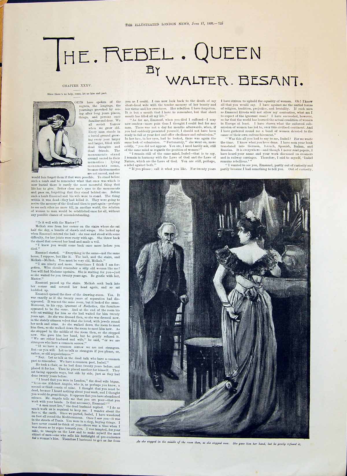 Old 1893 Illustration Story Rebel Queen Walter Besant Lady House Scen Victorian
