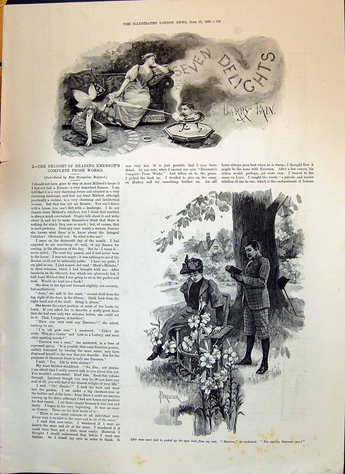 Old 1893 Seven Delights Romance Man Reading Book Edwin Booth American Victorian