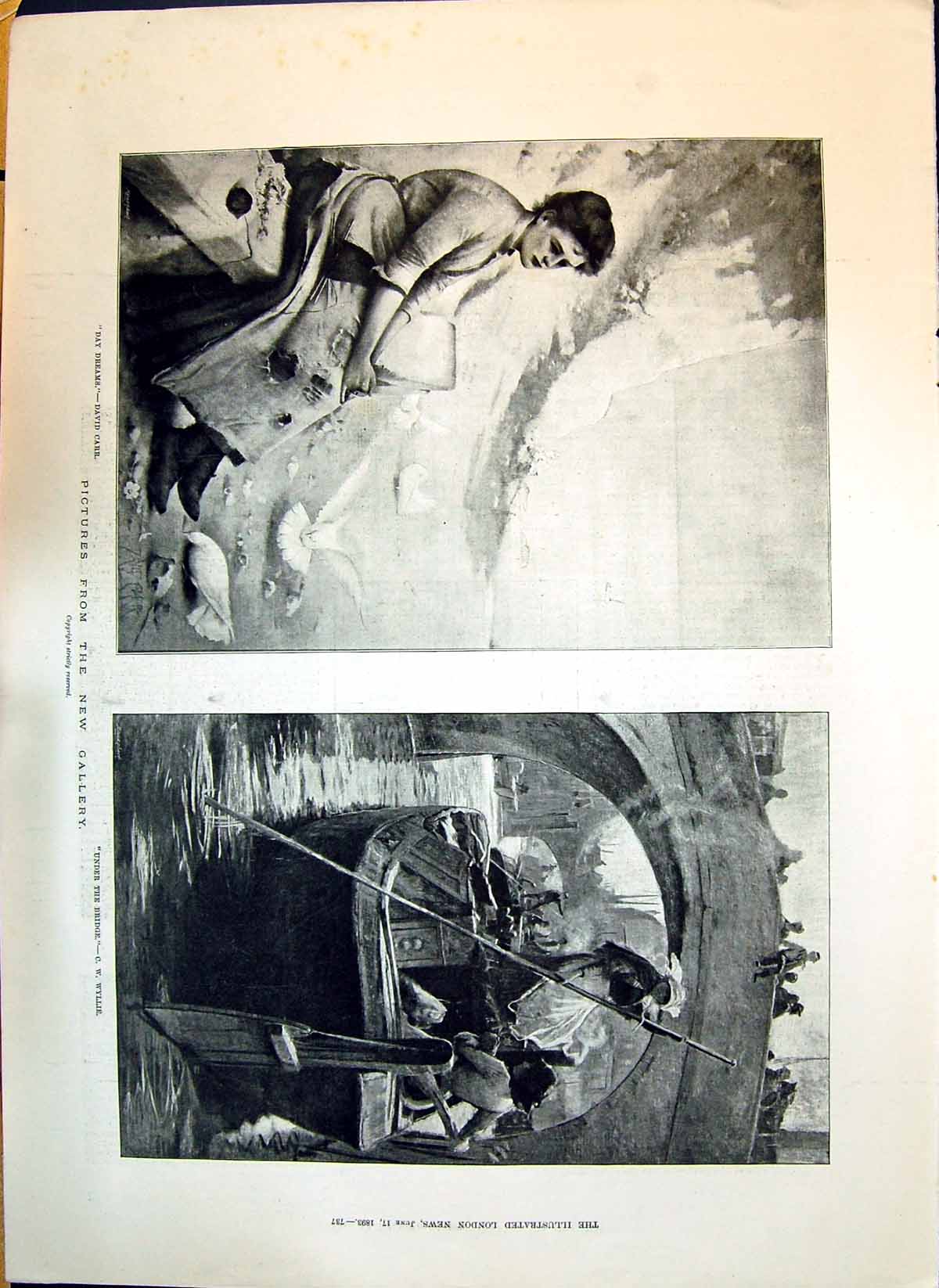 Old 1893 Art Gallery River Boat Under Bridge Wyllie Lady Day Dreams D Victorian