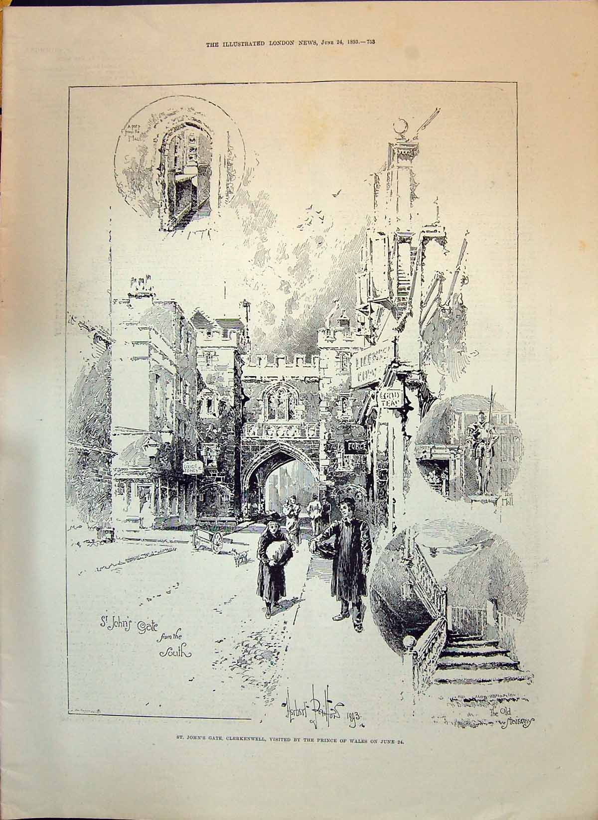 Old 1893 St. John'S Gate Clerkenwell Street Scene Manley Johnson Chap Victorian