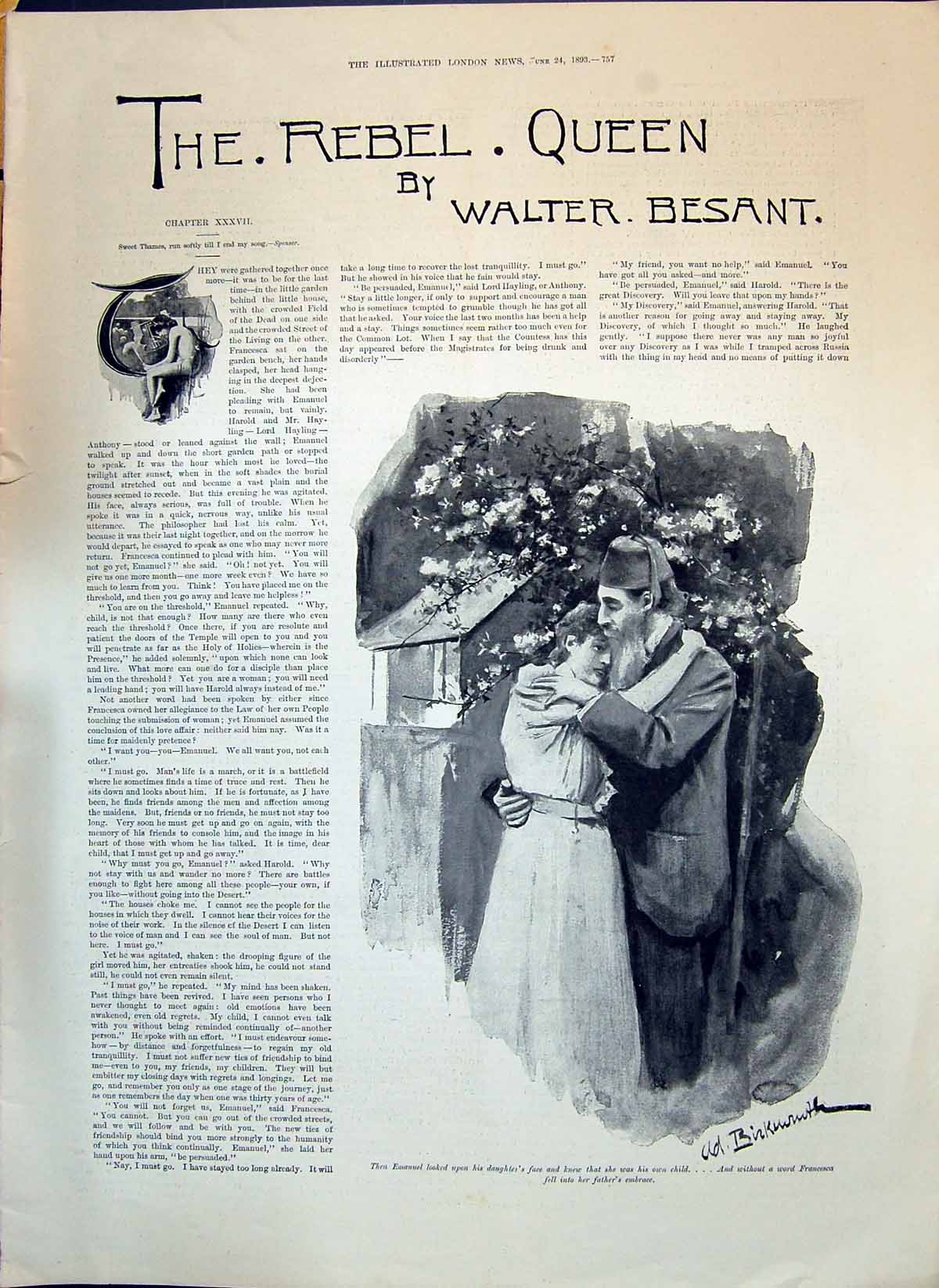 Old 1893 Illustration Story Rebel Queen Walter Besant Man Lady Romanc Victorian