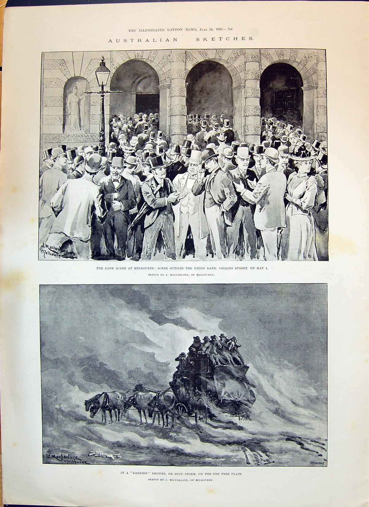 Old 1893 Union Bank Scare Melbourne Dust-Storm Tree Plain Romance Lad Victorian