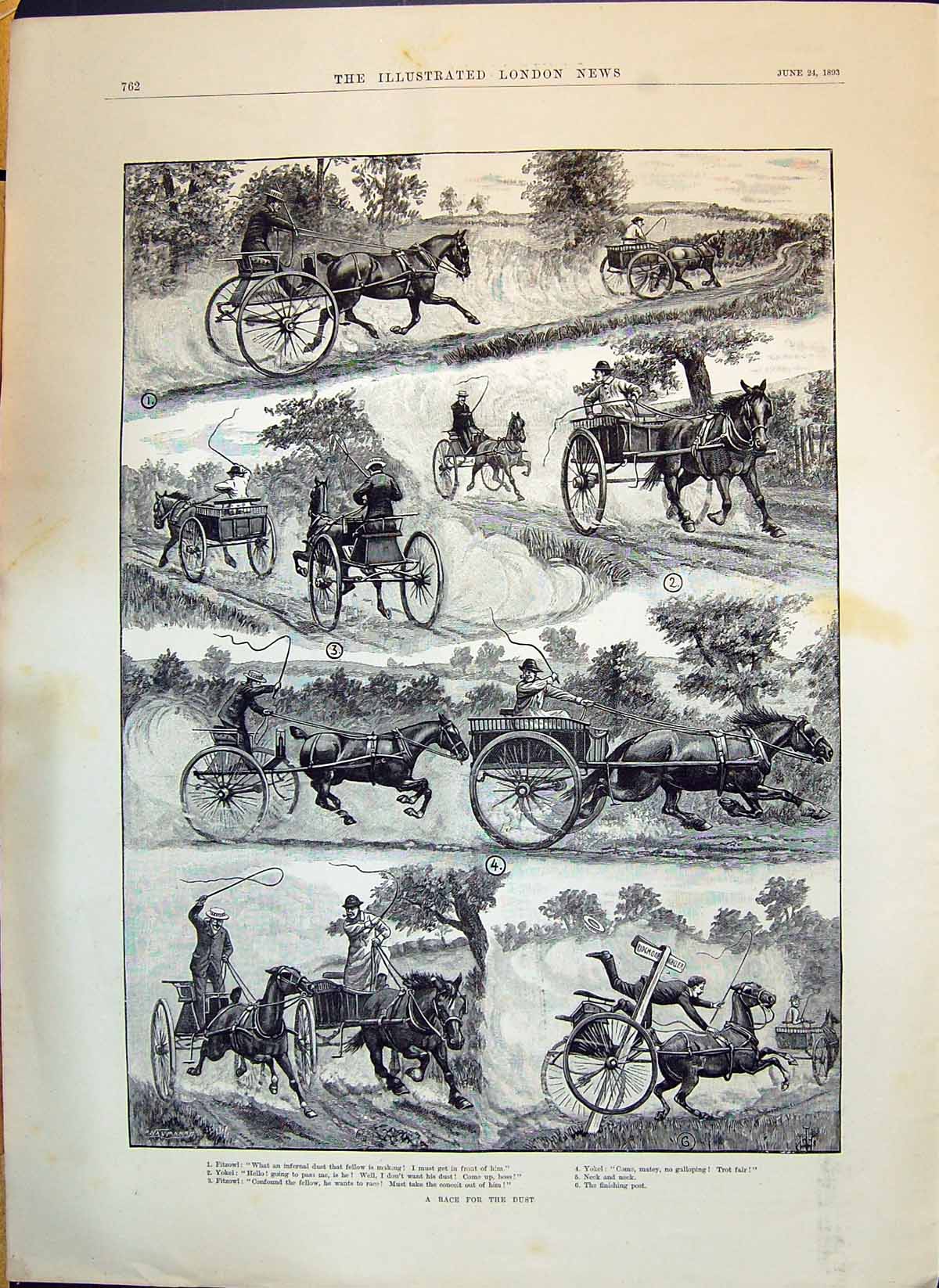 Old 1893 Race Dust Horses Cart Fitzowl Yokel Lady Looking Mirror Seve Victorian