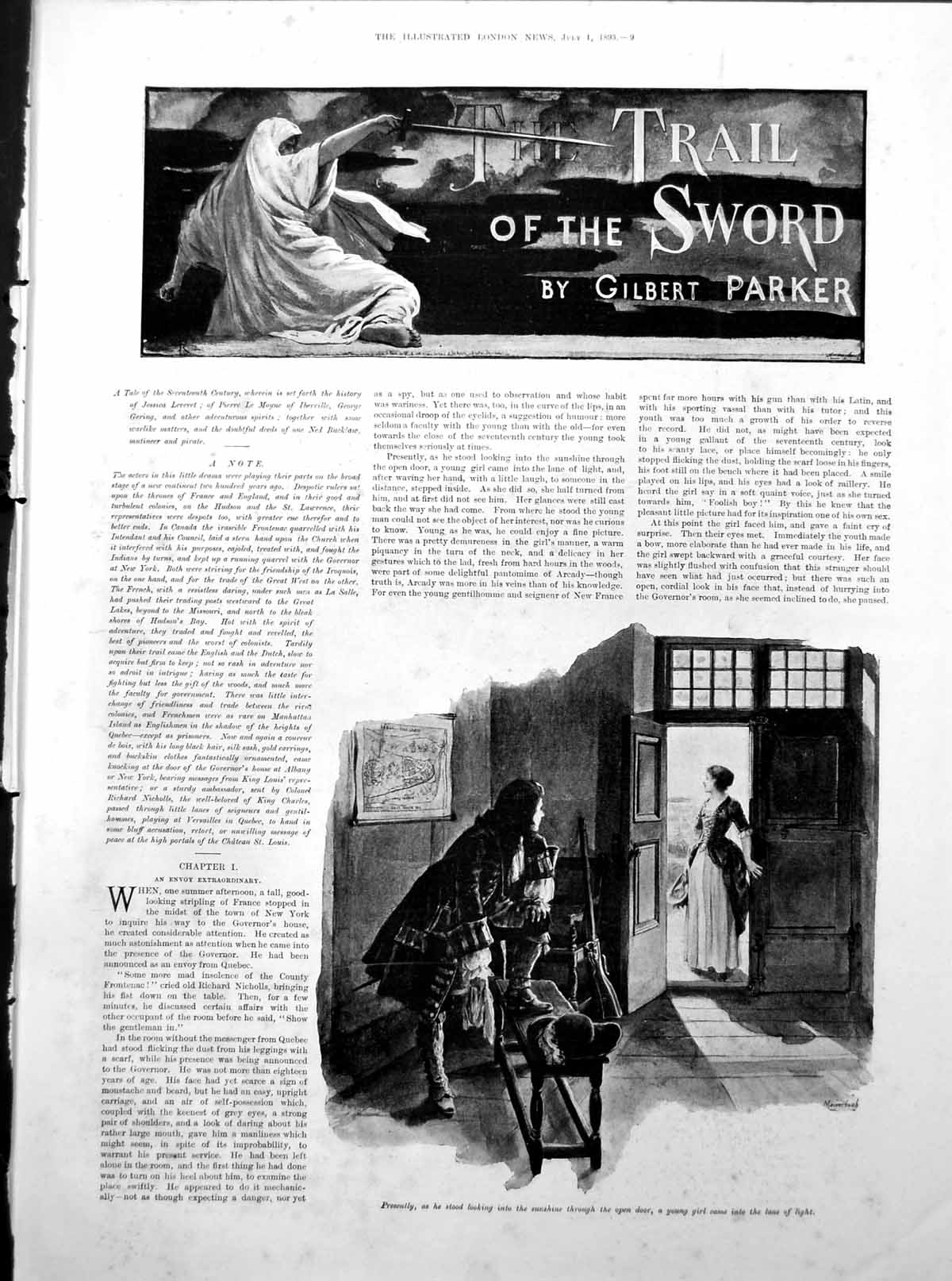 Antique Old Print Military Girl Doorway Trail Sword Monsieur Iberville 1893 0