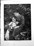 Antique Print Garden Seat P Wagner Mother Child Cat Ottawa Parliament 1893 0
