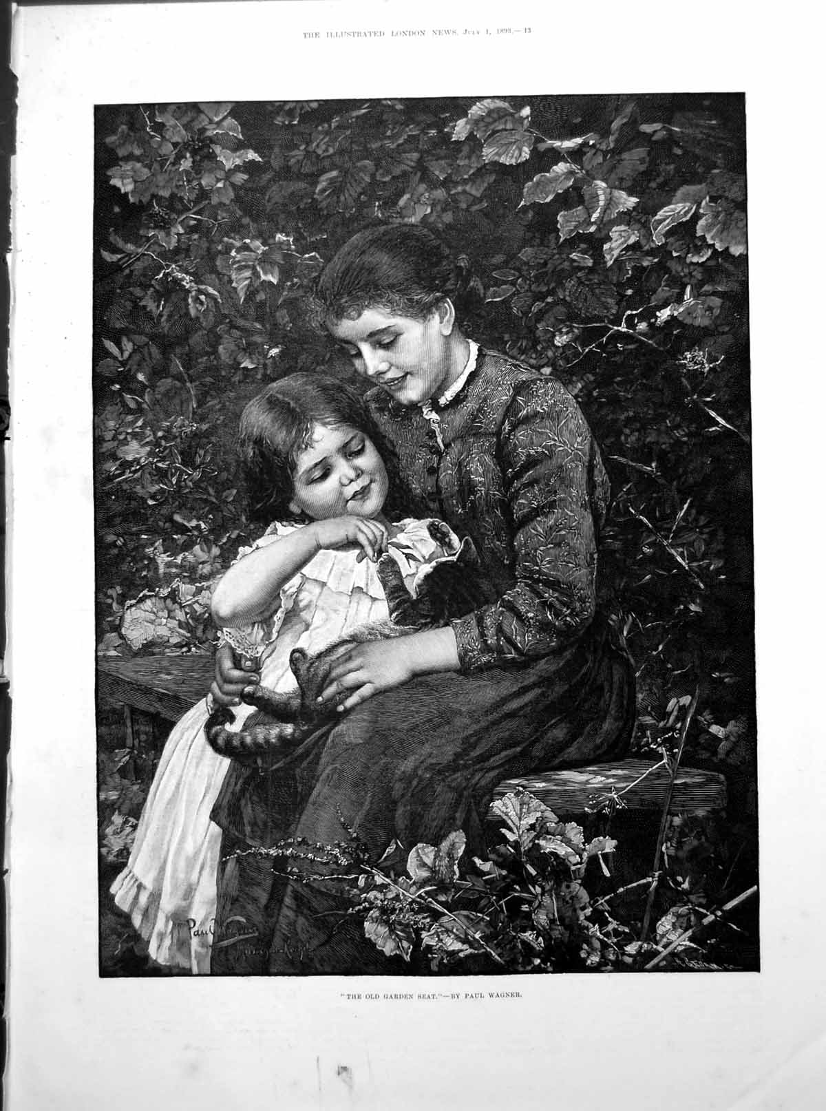 Antique Print Garden Seat P Wagner Mother Child Cat Ottawa Parliament 1893 0