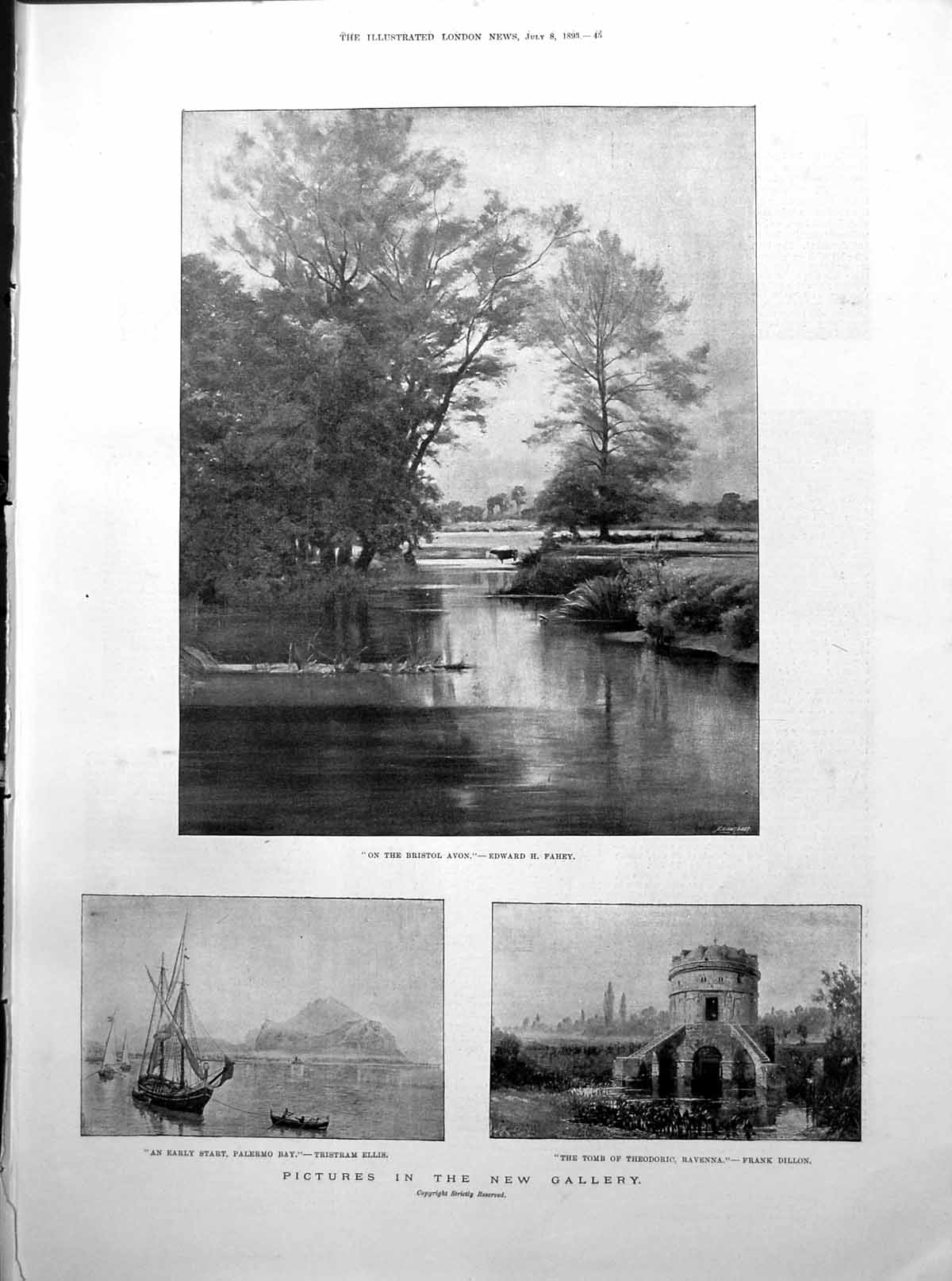 Antique Print Pictures New Gallery Bristol Avon Palermo Bay Boats Tomb 1893