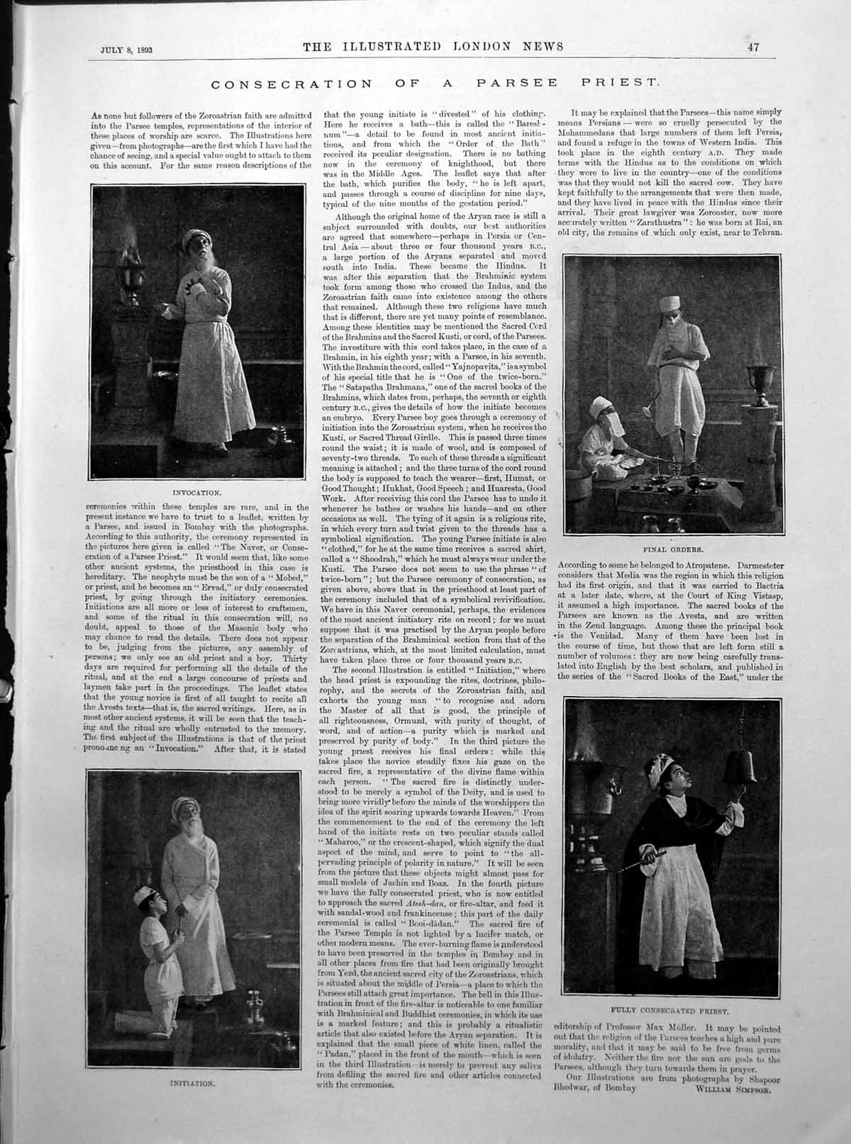Old Consecration Parsee Priest Sisters' Hospital St Albans Pears 1893 0 19th