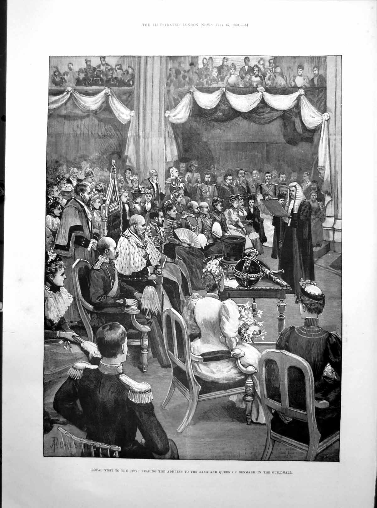 Antique Print King Queen Denmark London Guildhall Wedding Decorations 1893 0