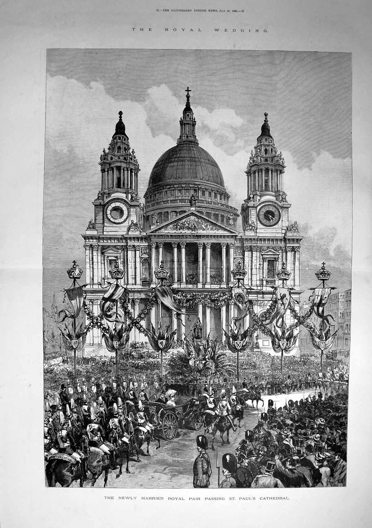 Antique Old Print Royal Wedding Married Duke Duchess St Pauls Cathedral 1893 0