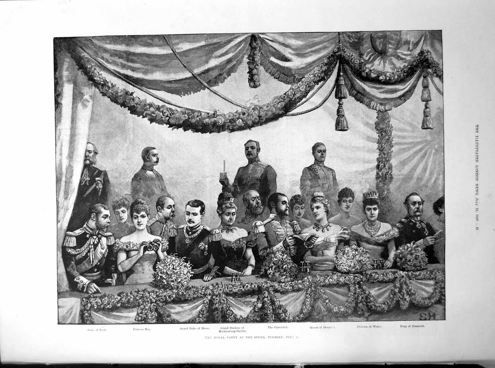 Old Print The Royal Party Opera Duke York Princess May King Denmark 1893 19th