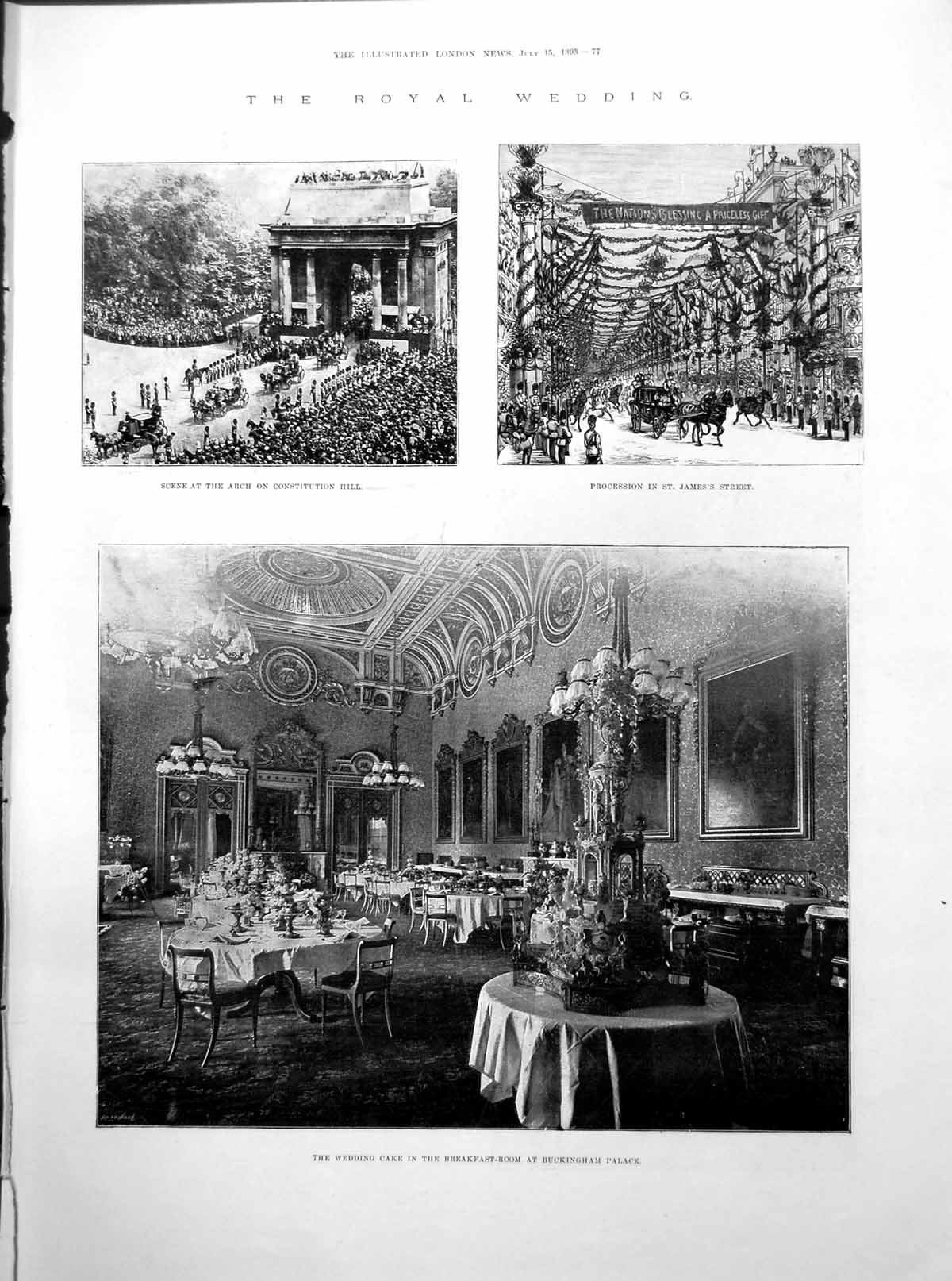 Old Print Royal Wedding Procession Buckingham Palace Illuminations 1893 0 19th