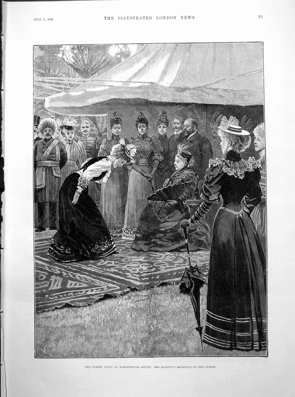 Antique Old Print Garden Party Marlborough House Her Majesty'S Reception 1893
