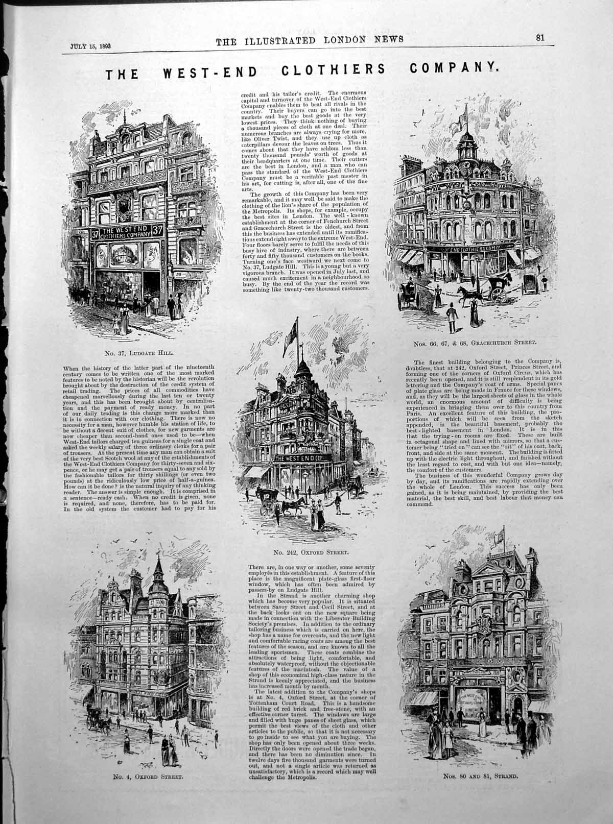 Antique Print West-End Clothiers Company Premises Portraits H Irving 1893 0 19th