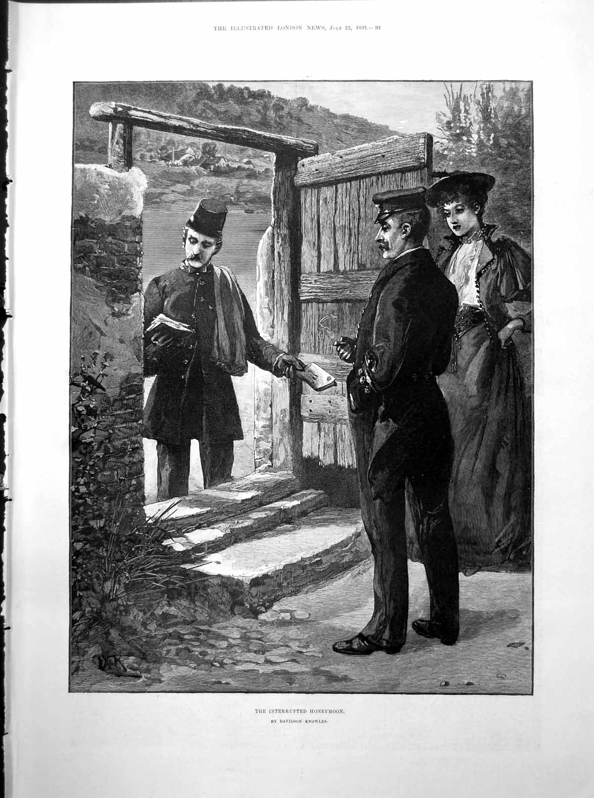 Antique Old Print Interrupted Honeymoon D Knowles Harbour Works Dover 1893 0
