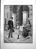 Antique Old Print Child Collecting Money Hospital Saturday Military Map 1893