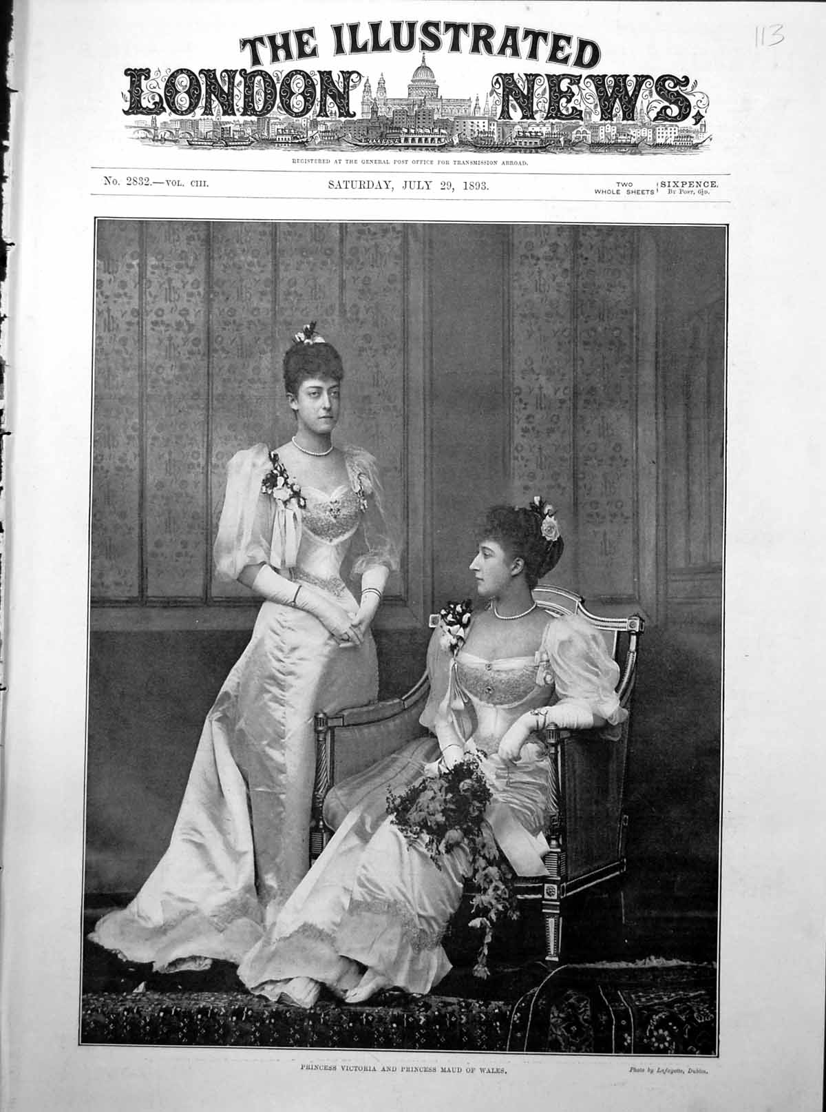 Antique Print Princess Victoria And Princess Maud Wales Seated Flowers 1893