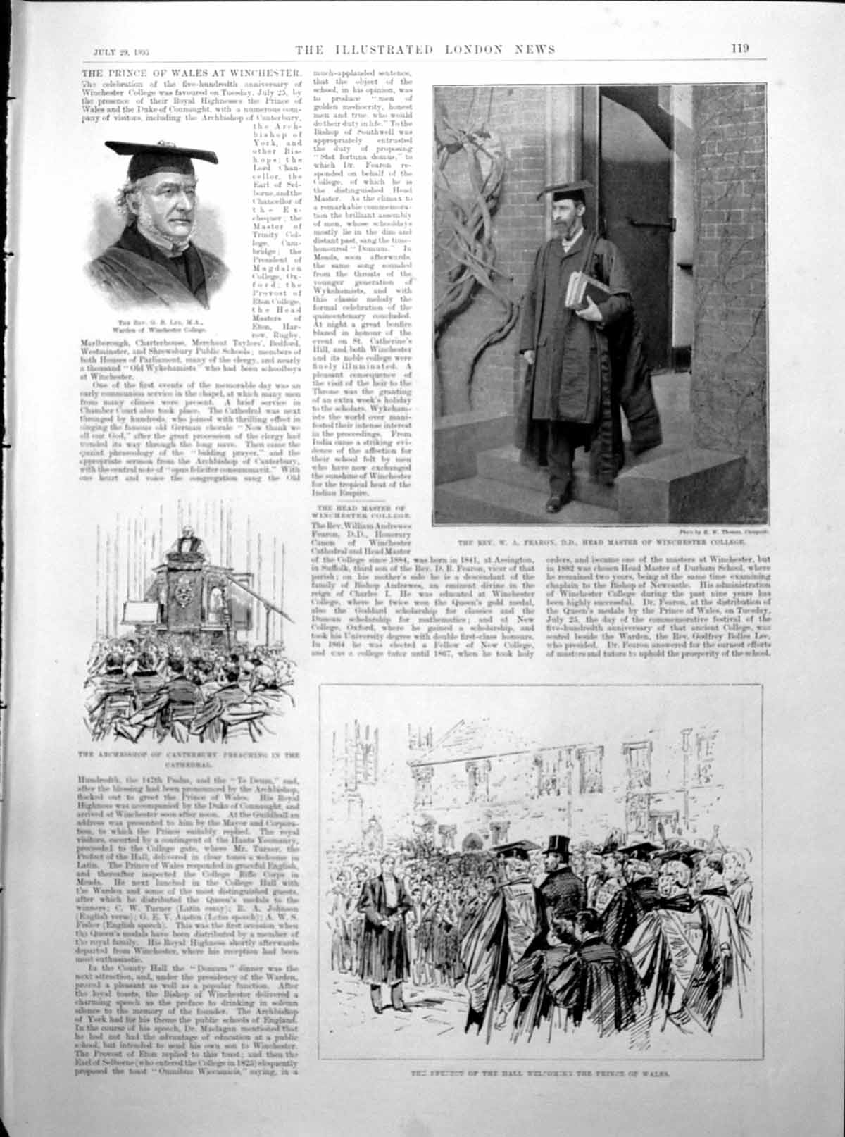 Antique Old Print Prince Wales At Winchester Headmaster Harbour Dover 1893