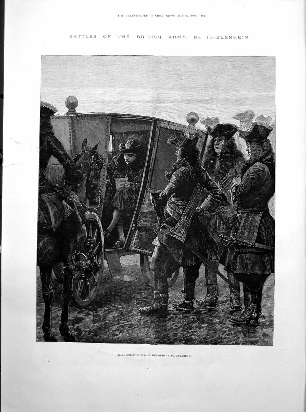 Old Antique Print Marlborough Orders Daybreak Church Tower Blenheim 1893 19th