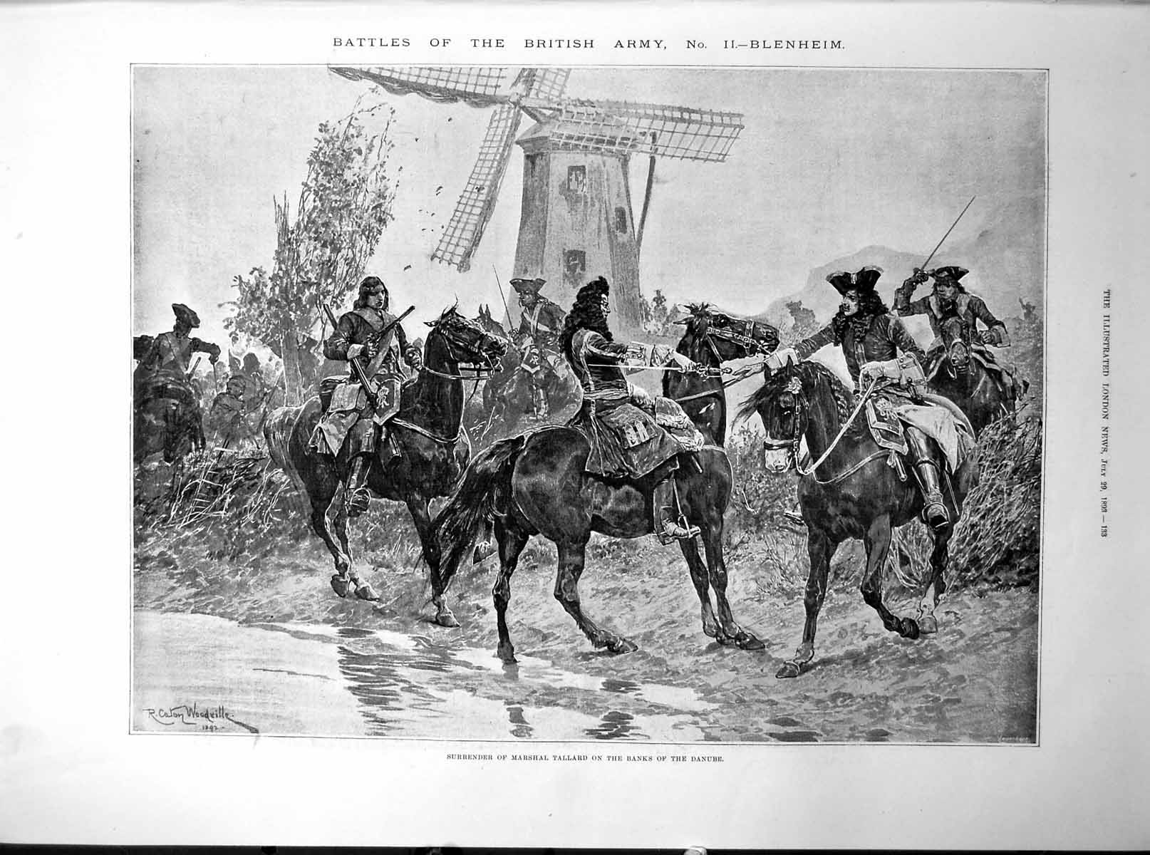 Antique Old Print Surrender Marshal Tallard Banks Danube Battle Blenheim 1893
