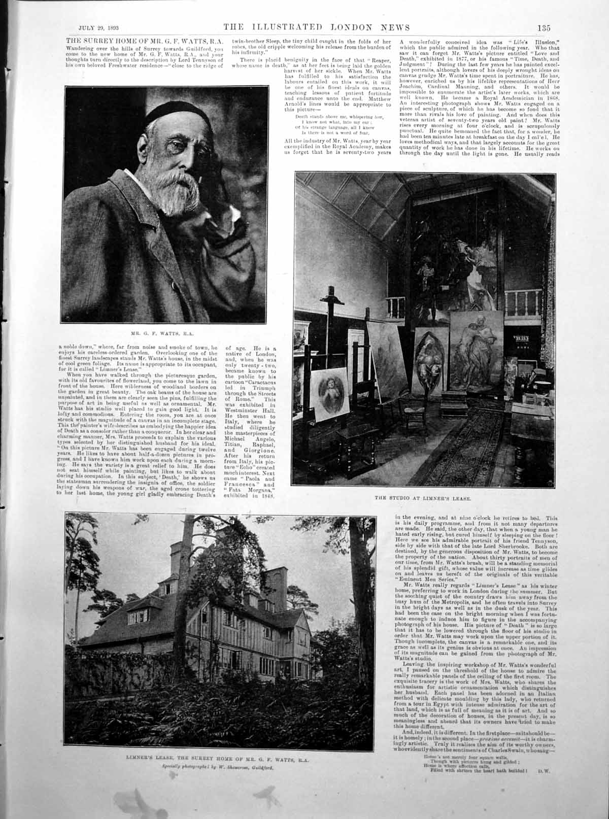 Antique Old Print Mr Gf Watts Portrait Limners Lease Exterior And Studio 1893