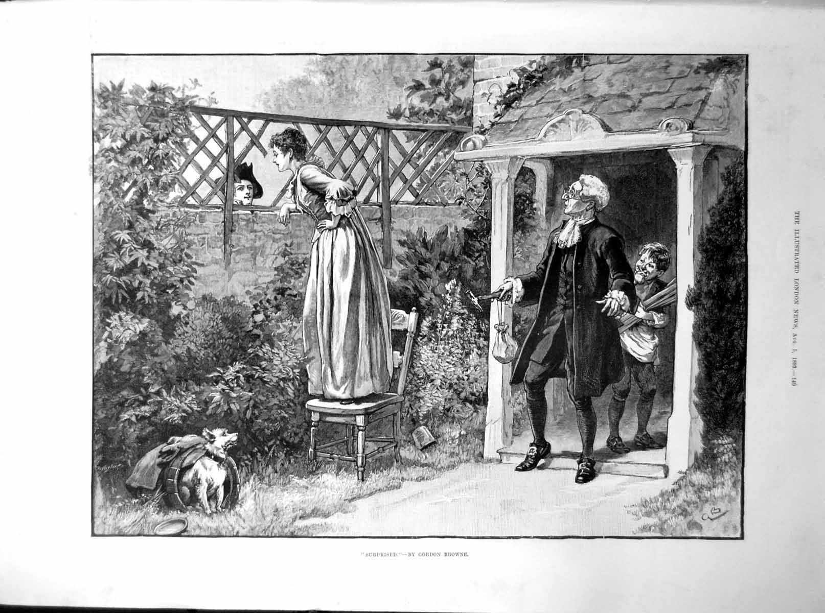 Old Surprised G Browne Lass Talking Man Through Fence Britannia 1893Victorian