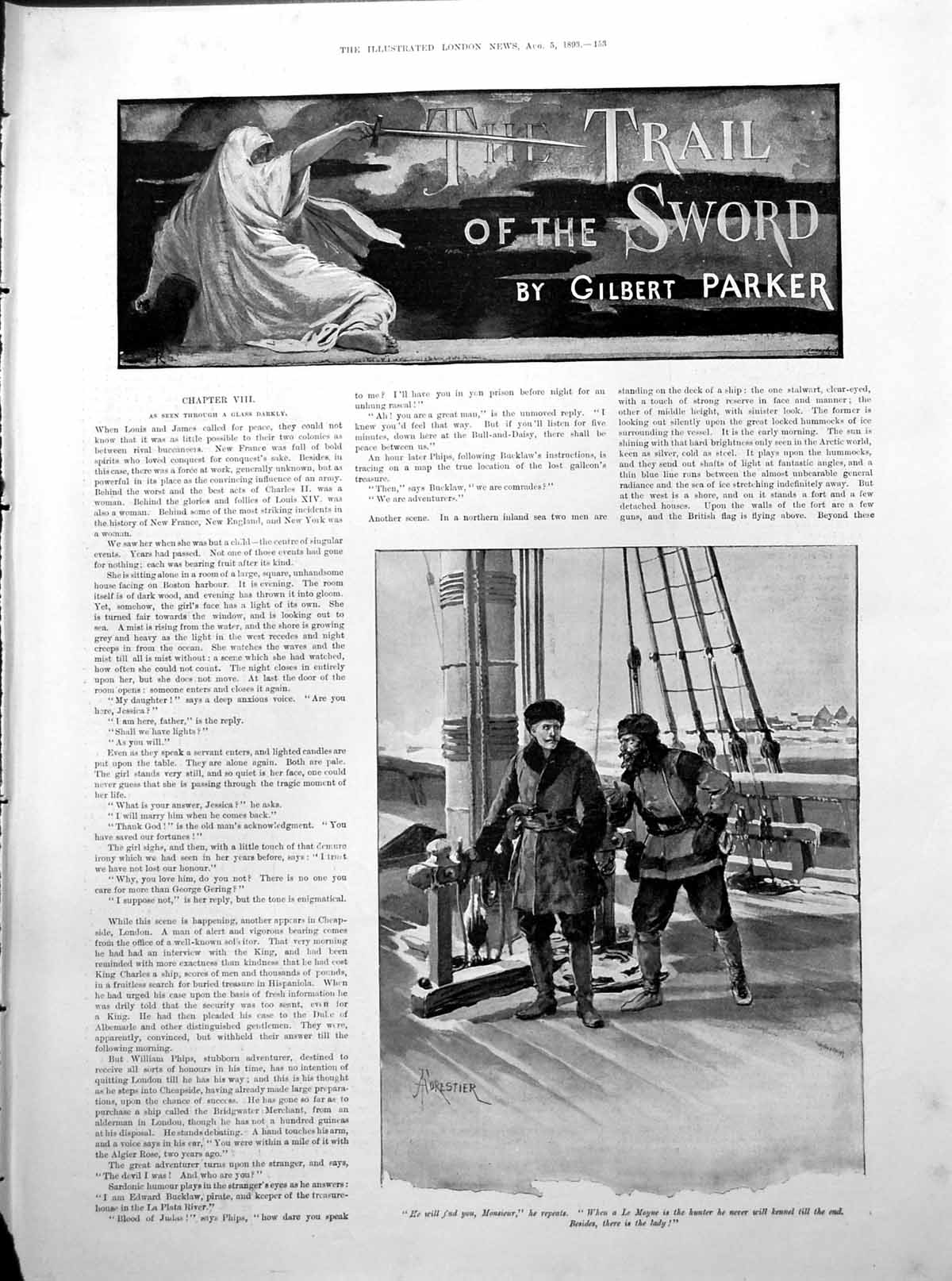 Old Trail Sword Men Aboard Ship Priest Gesturing Over Man'S Head 1893 19th