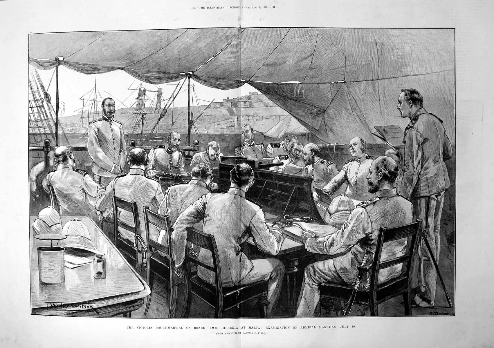 Antique Print Victoria Court-Martial H.M.S. Hibernia Admiral Markham 1893 19th