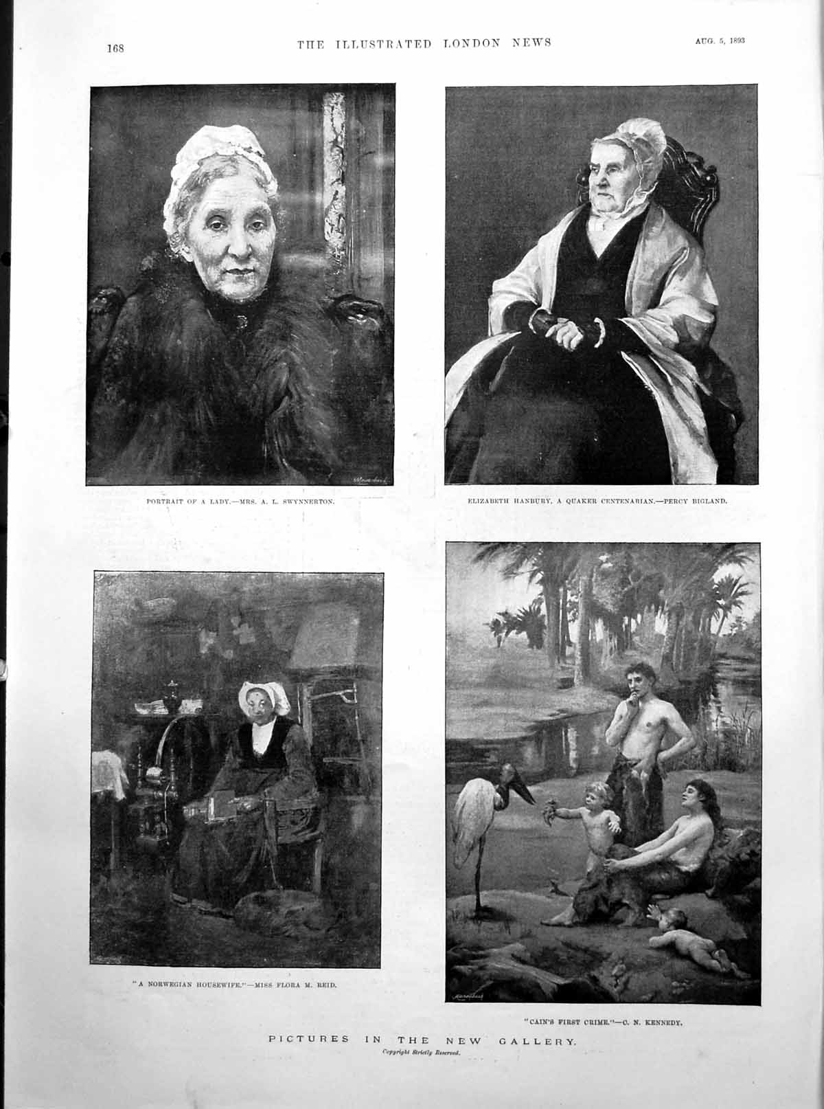 Antique Old Print Pictures New Gallery Lady Portraits Cain'S First Crime 1893
