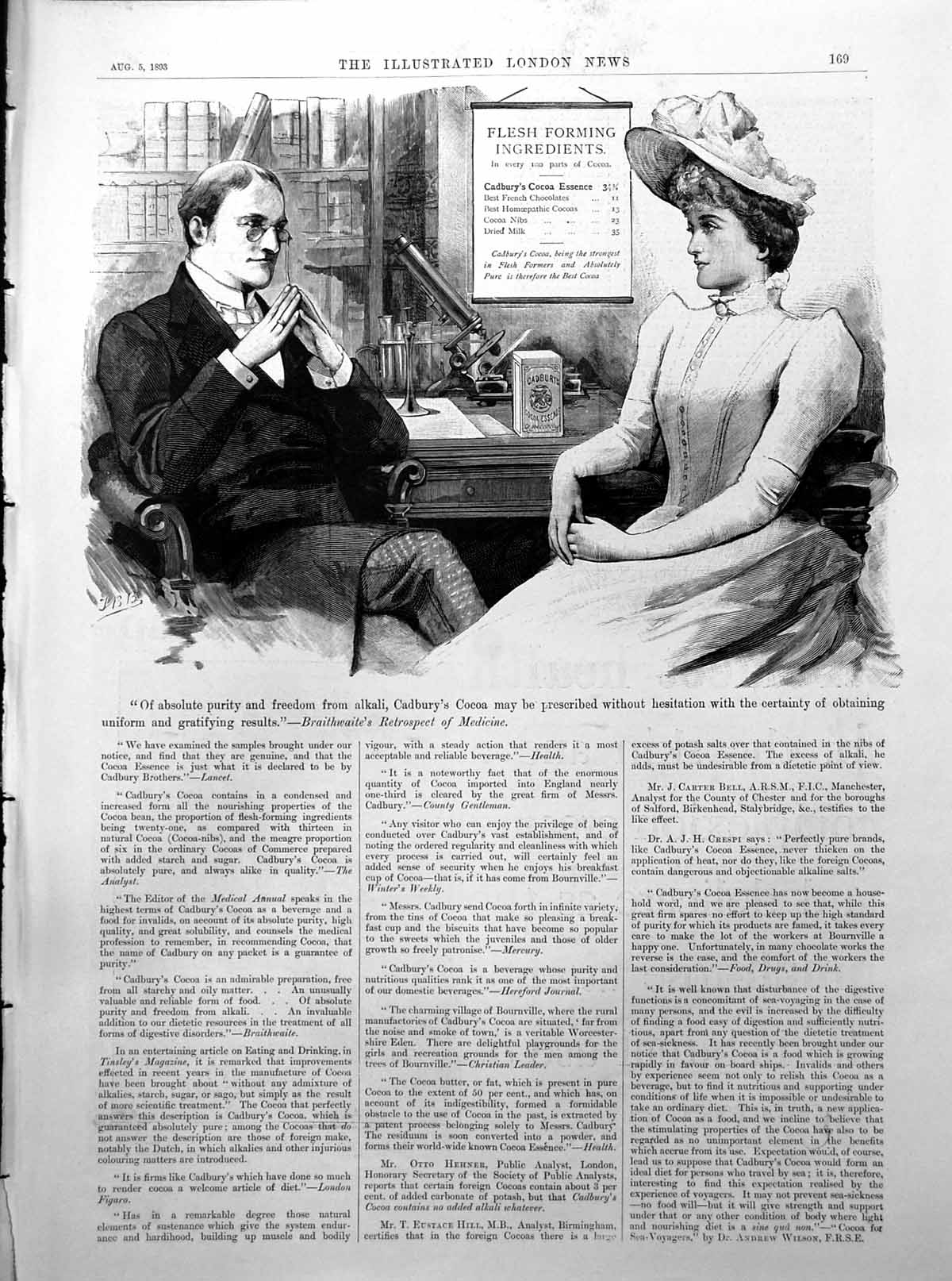 Antique Old Print Cadbury'S Cocoa Essence Physician Patient Lady Advert 1893