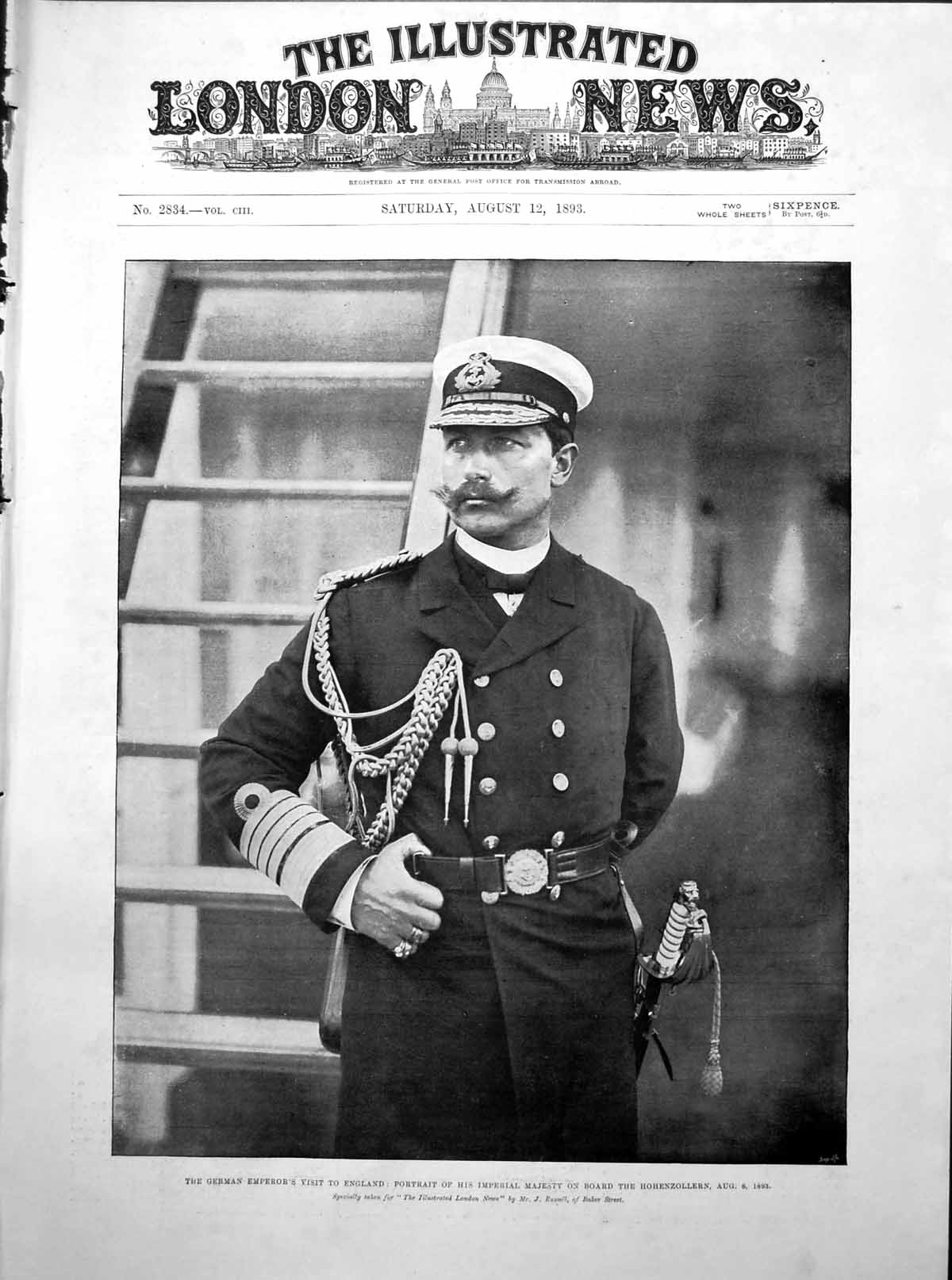 Antique Old Print German Emperor Hohenzollern Portrait Imperial Majesty 1893