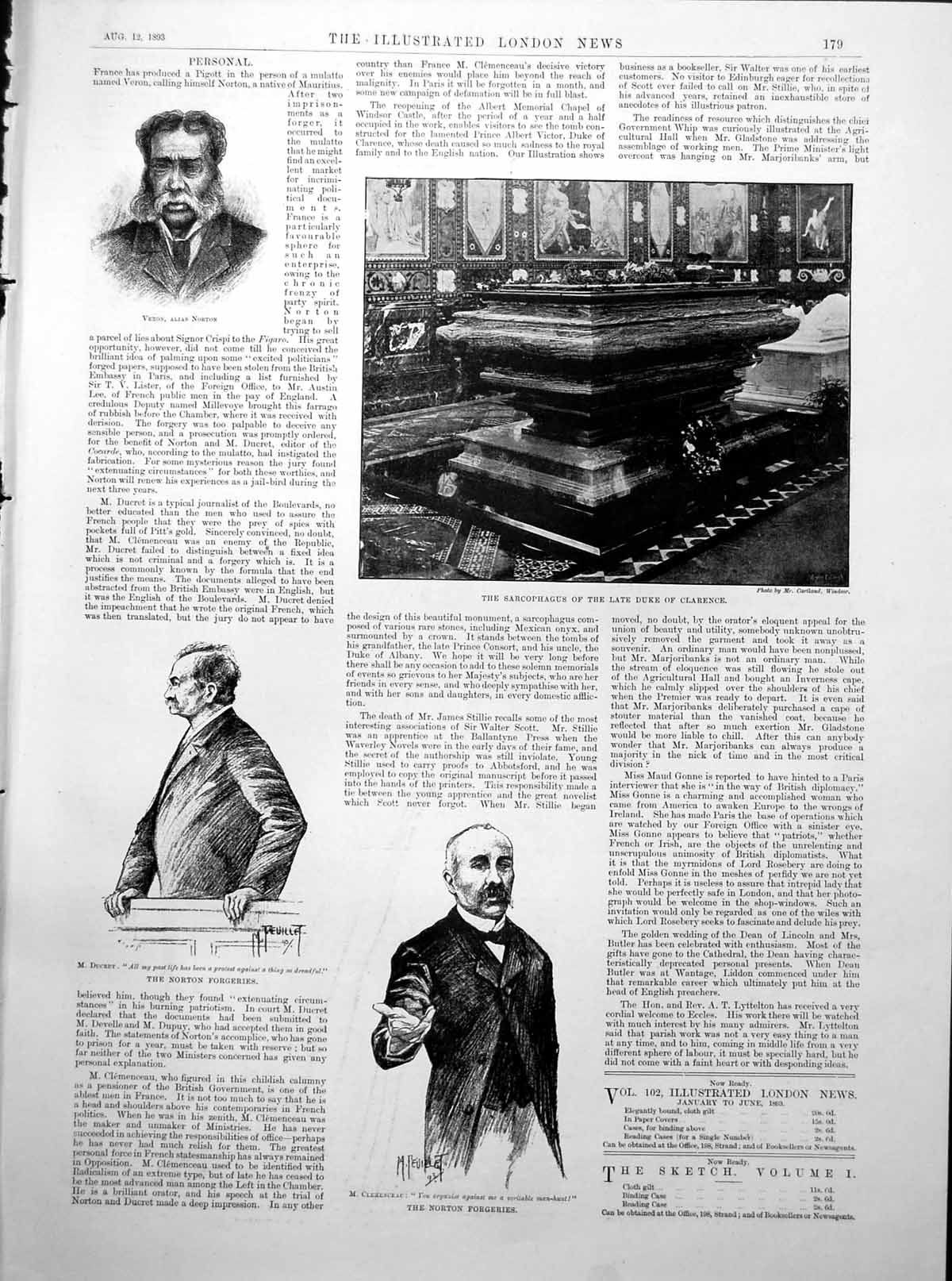 Antique Old Print Sarcophagus Late Duke Clarence Portraits Hohenzollern 1893