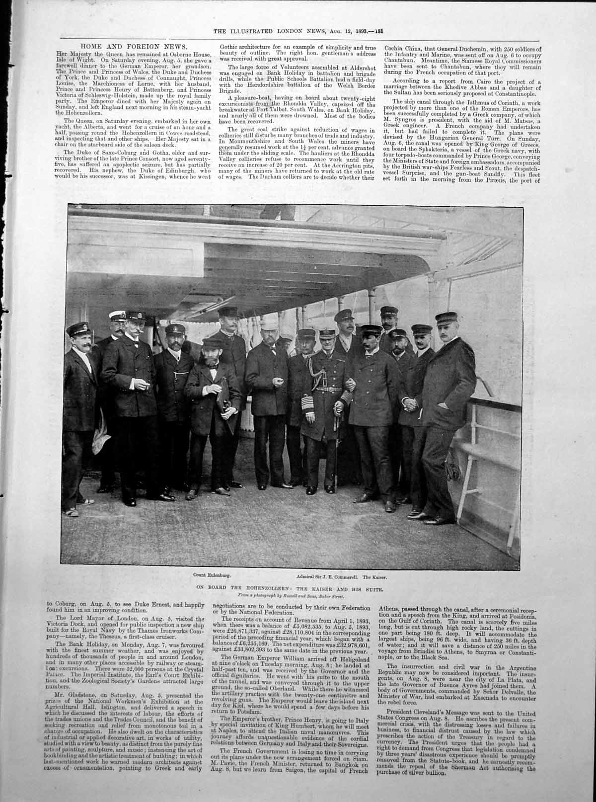 Antique Old Print Hohenzollern Count Eulenburg Kaiser Admiral Commerell 1893