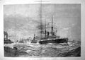 Antique Old Print Damaged Naval Manoeuvres Steam Tactics Ships At Sea 1893