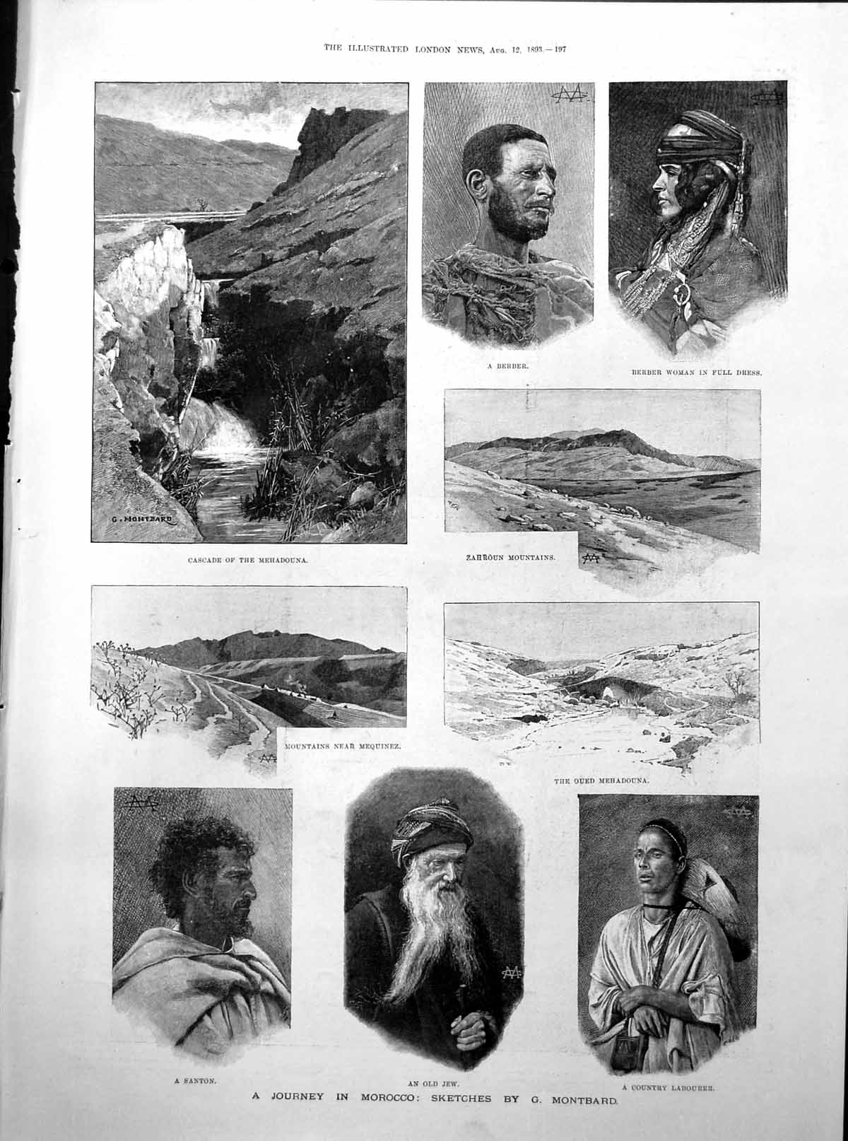 Old Antique Print Morocco Berber Zahroun Queen'S Indian Durbar Hall 1893 19th