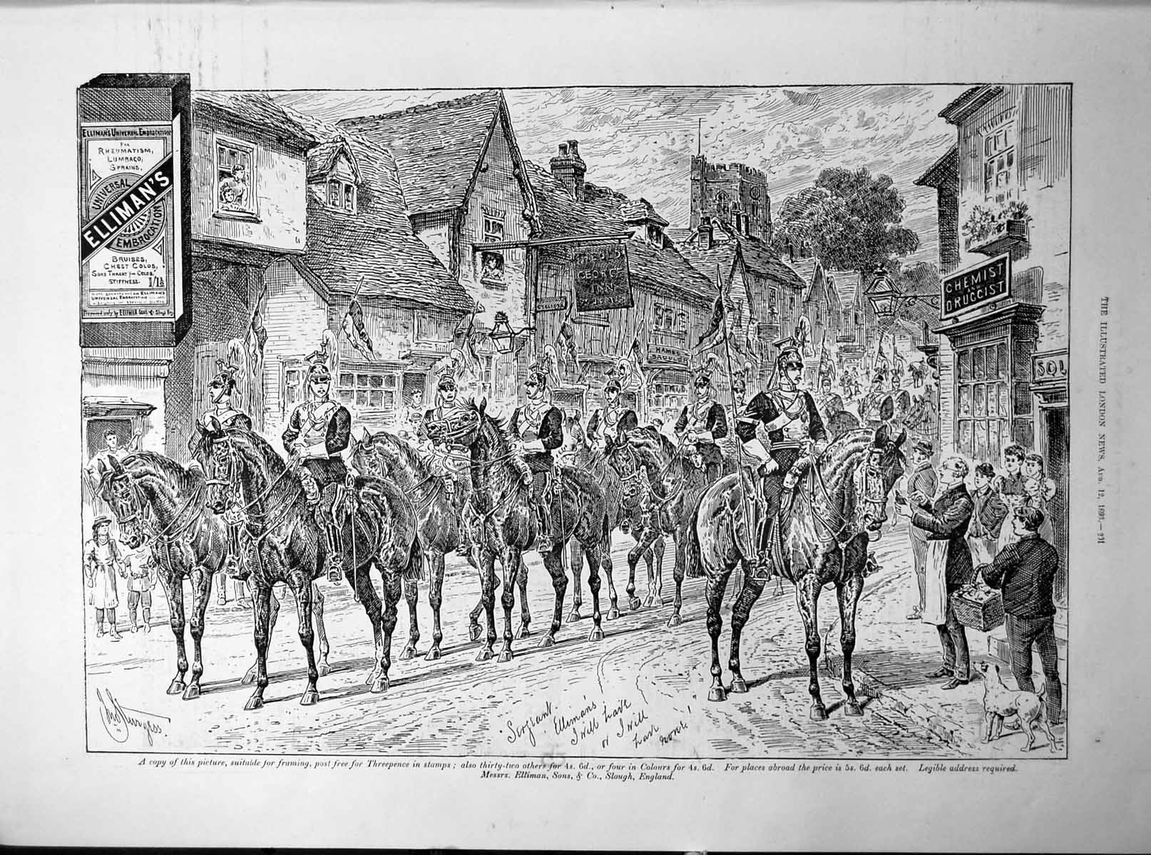 Antique Print Elliman'S Advert Siers Marching Through Town Horseback 1893 19th