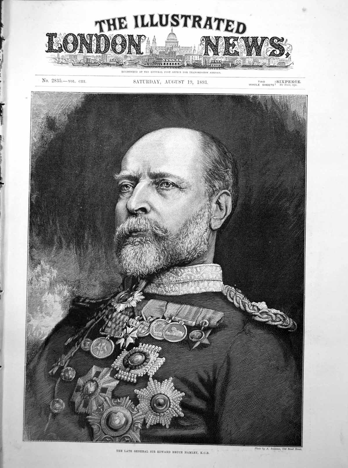 Antique Print The Late General Sir Edward Bruce Hamley K.C.B. Portrait 1893