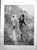 Old Print Sunshine H Koch Young Lady Beau Parasol Silver Statuette 1893 19th