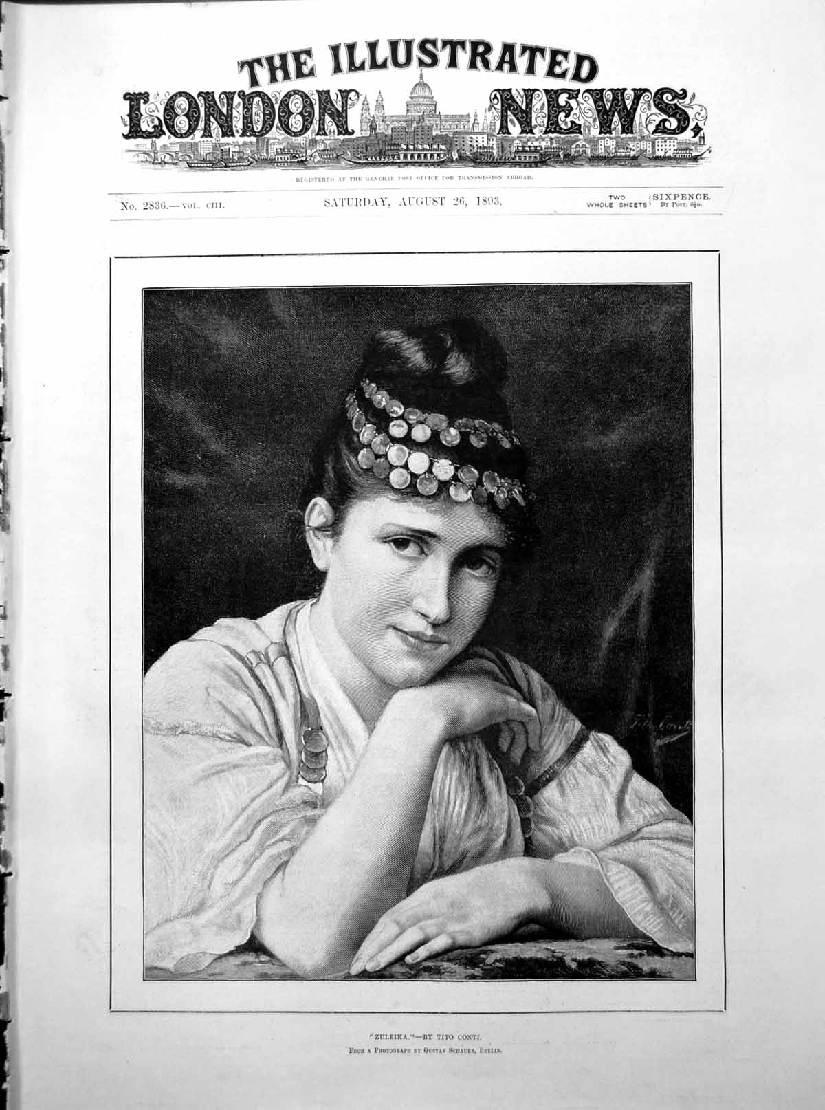 Old Zuleika By Tito Conti Portrait Lady Metal Adornments In Hair 1893 Victorian