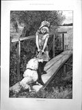 Antique Print Walking The Plank Narrow Bridge Girl Dog Prince Alfred 1893 19th