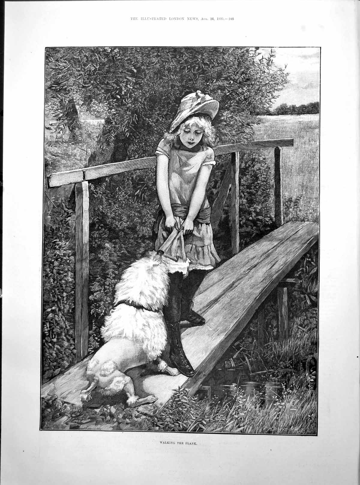 Antique Print Walking The Plank Narrow Bridge Girl Dog Prince Alfred 1893 19th
