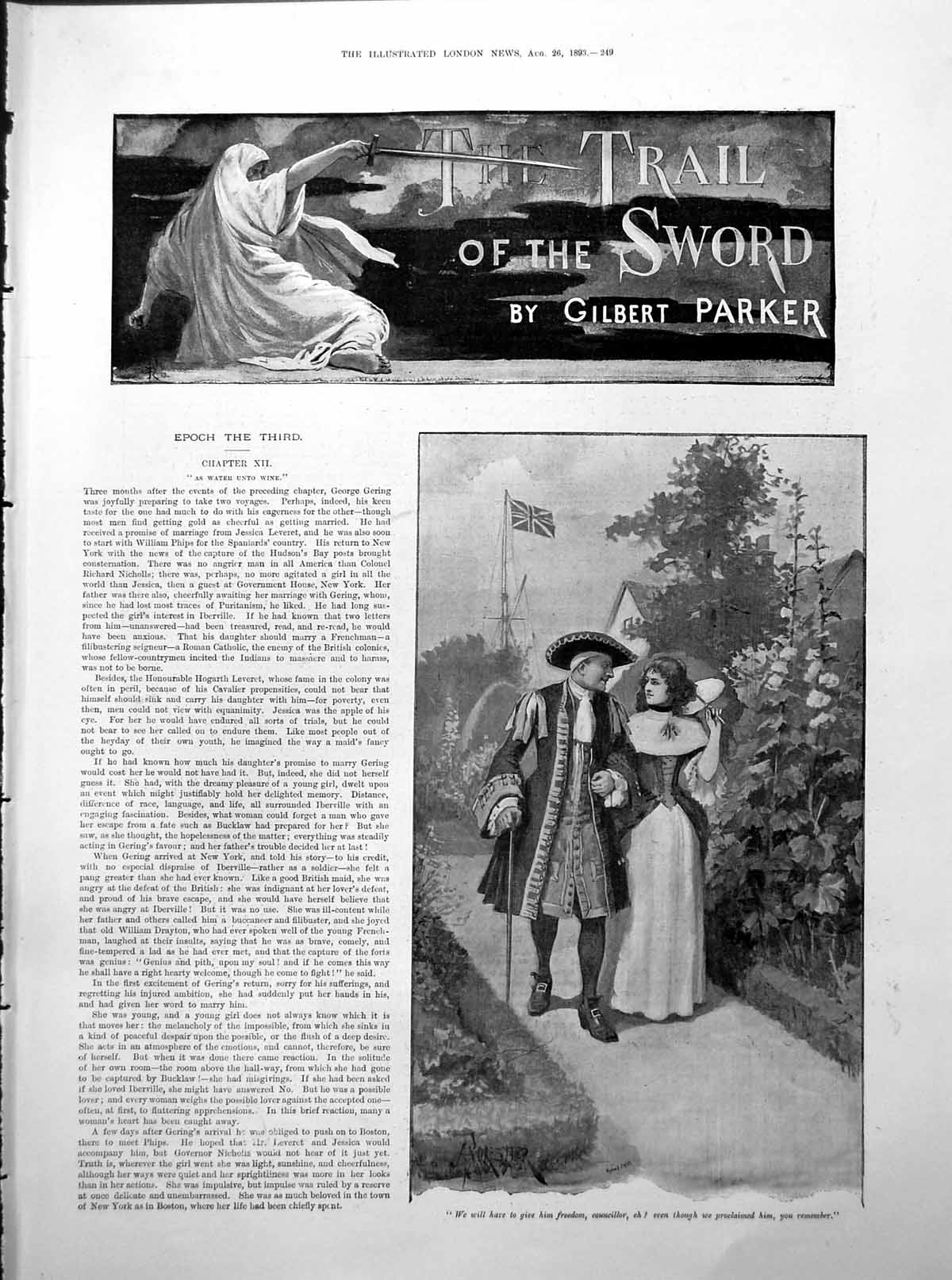 Old Print A Forestier Illustration Trail Sword Lady Gentleman Garden 1893 19th